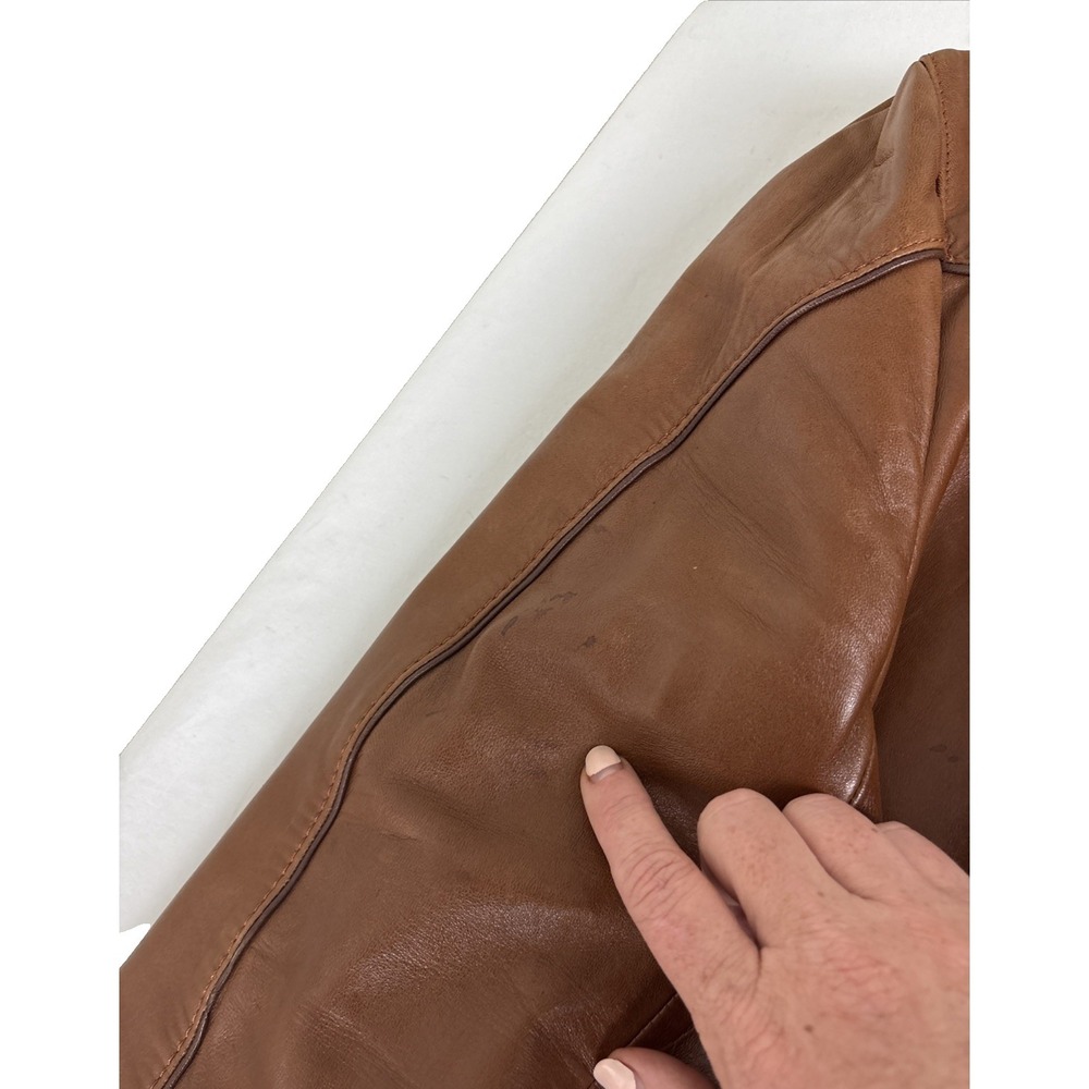 Vintage Cortefiel Leather Bomber Jacket Mens 38 Caramel Brown Soft Gangster - Picture 10 of 14